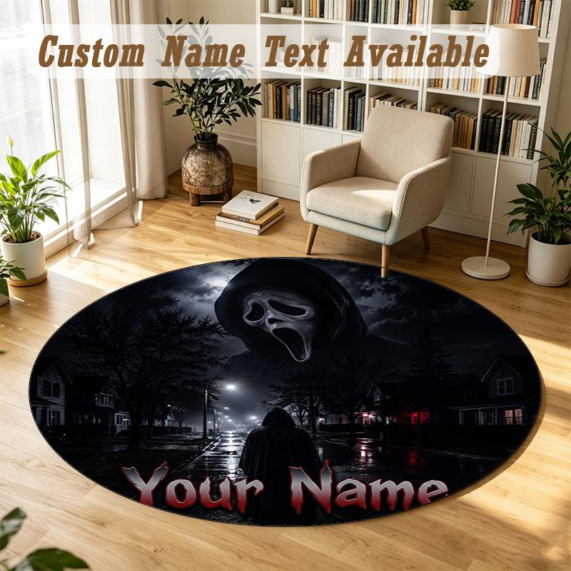 Scream Ghostface Personalized Round Rug Support Custom Name, Soft Home Decor Mat