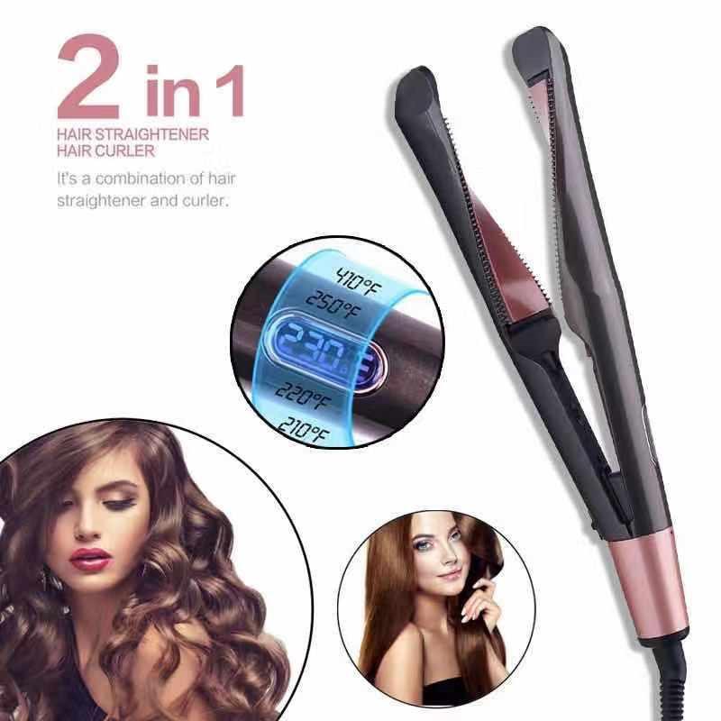 Hair Curler Straightener 2 In 1 Spiral Wave Curling Iron  Hair Straighteners