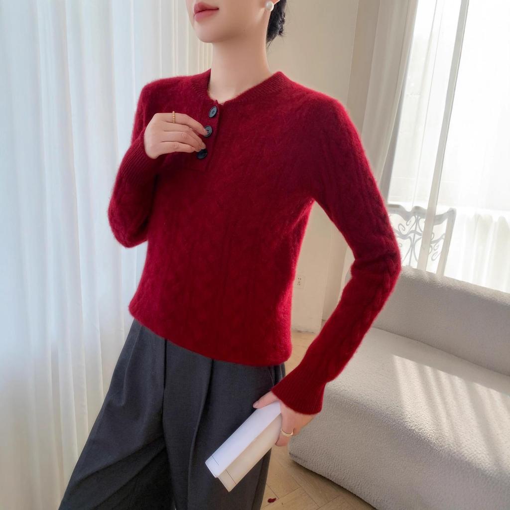 Women's Solid Color Cashmere Cable Knit Pullover Sweater - Round Neck, Thick, Warm Base Layer