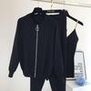 3 teile/satz Gestrickte Pullover Anzug Casual Kette Weste Gestrickte Jacke + Elastische Hosen Drei-stück Sets Frauen Outfits