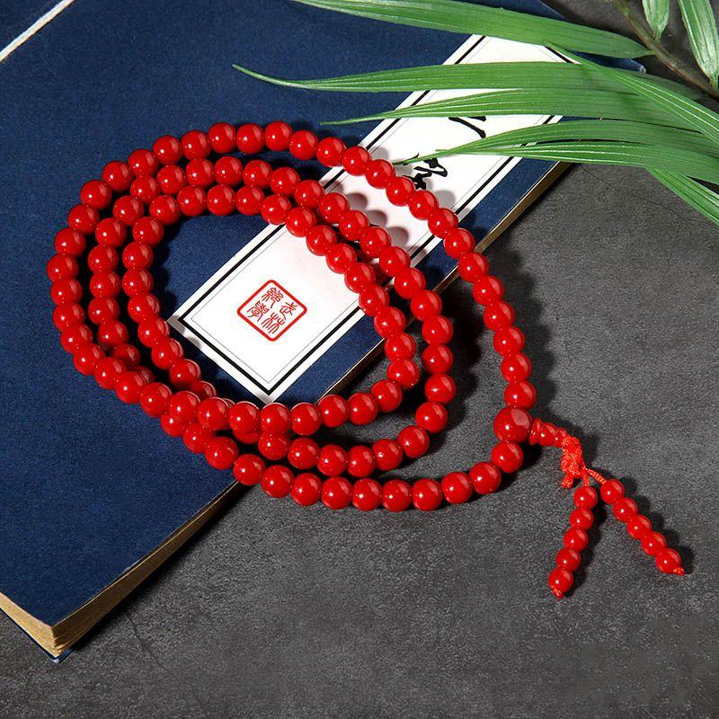 

Браслет из 108 бусин в тибетском стиле, красный глазурованный, многорядный, этнический стиль, украшение для мужчин и женщин, браслет, розарий, браслет 108 Red 6mm