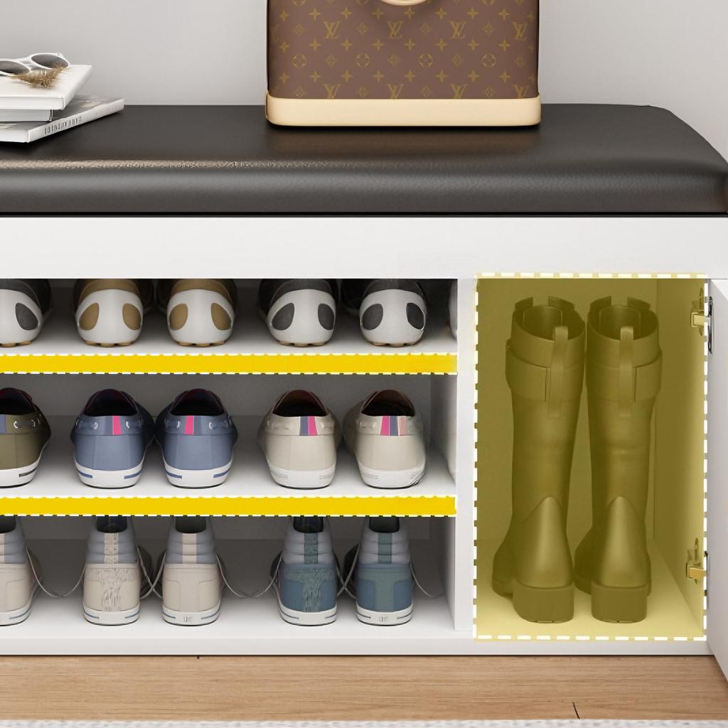 Shoe Changing Stool with PU Leather Multi-layer Shoe Storage Shoe Cabinet Shoes Storage Rack Home Entrance Door Long Bench