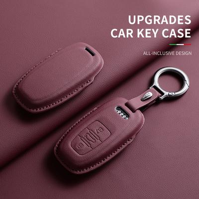 Leather Car Key Case Cover For A4L A5 Q7 TT TTS A3 A4 B9 A6 A7 4K A8 E-tron Q5 Q8 C8 D5 SQ8 Car Keychain Accessories