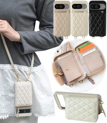 Liisea Pixel Pro gesteppter Schultergurt mit Karten-Münz-Drop Folio-Geldbörse Münz-kariert Ecru 9/9 Hülle, Schlitze, Geldbörse, Reißverschluss, Gurt, Portemonnaie,