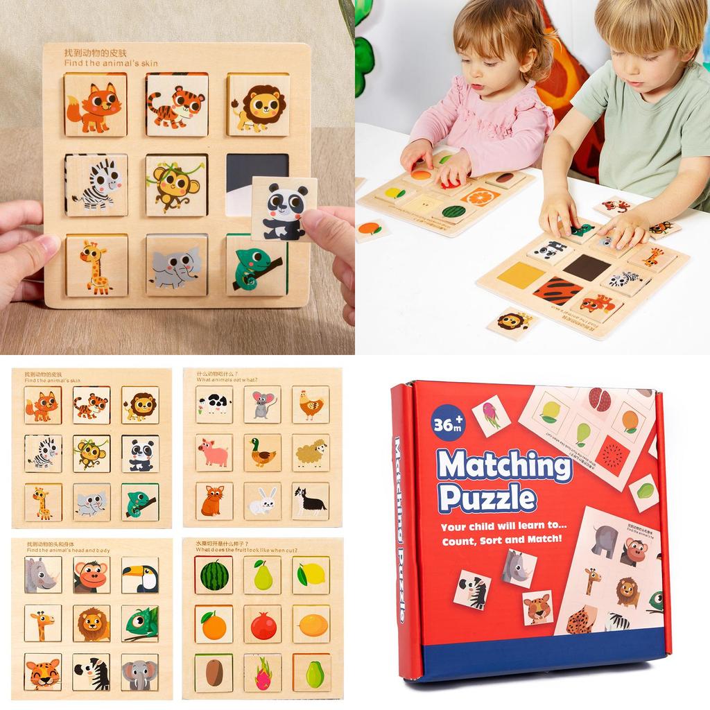 Wooden Fruit Animal Matching Board For Kids Educational Montessori Learning Toy