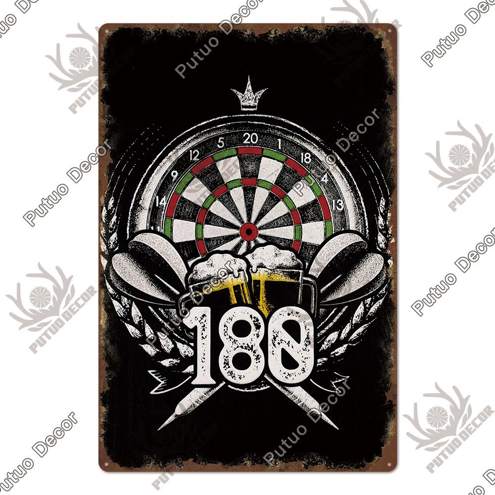 Putuo Decor Vintage Tin Sign Darts Game Metal Plaque Retro Posters for Garage Man Cave Room Home Wall Art Decorations