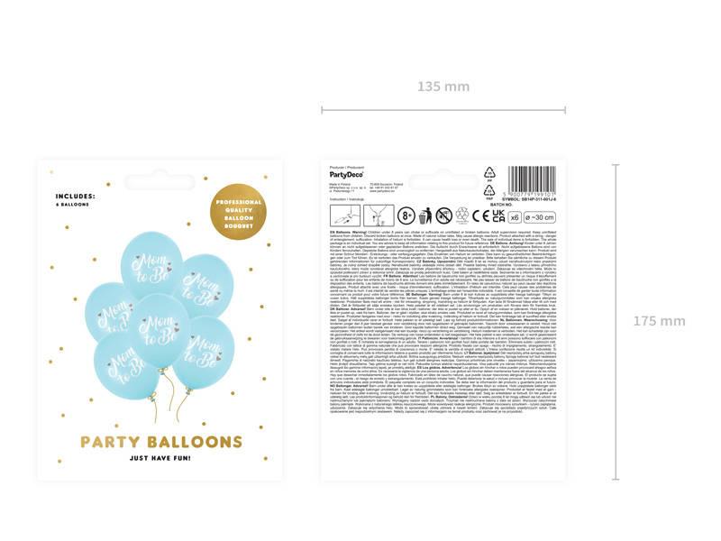 Balony Lateksowe Mom To Be, Pastelowy Niebieski 30Cm, 6 Sztuk