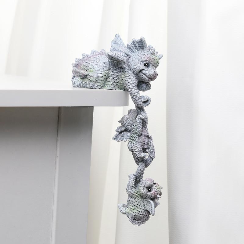 Dragon Mère et Enfant Fleurs en Résine Artisanat pour Décoration de Jardin et de Patio