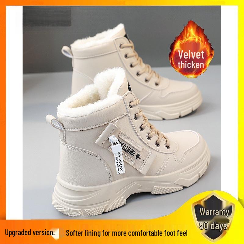 2025 Women's Winter Fleece-Lined Snow Boots - Thickened Ankle Martin Style, Warm & Sporty for Students