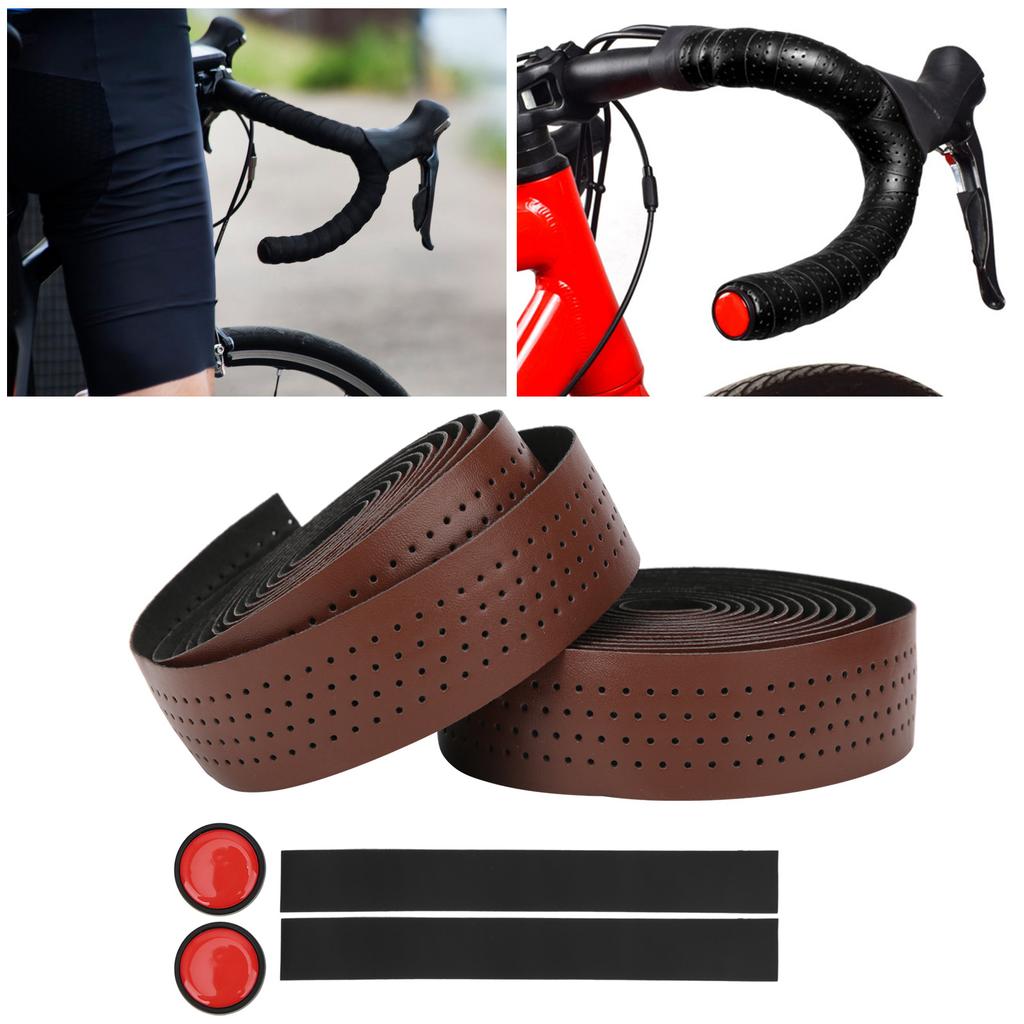2 szt. Cycling PU Skóra EVA Owijka na kierownicę Rower szosowy Antypoślizgowa taśma na kierownicę Pasek na kierownicę(brązowy )