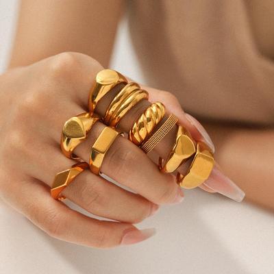 Anello in Acciaio al Titanio Placcato Oro 18K - Stile INS Europeo e Americano, di Alta Gamma, Resistente allo Sbiadimento, Gioiello da Mano da Donna.