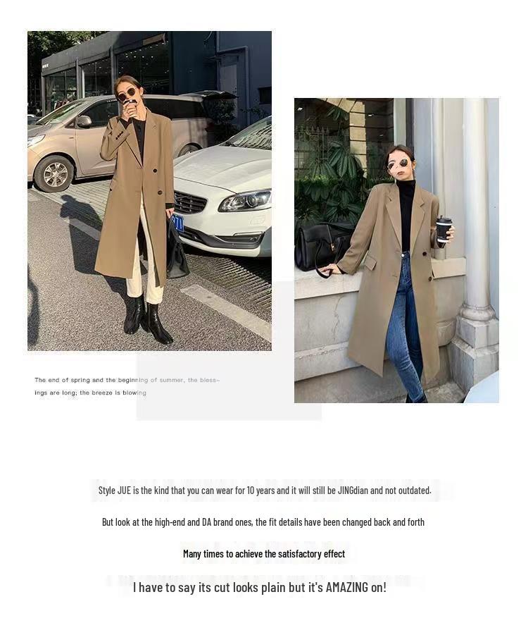 Damen Frühling & Herbst Koreanischer Stil Langer Blazer Mantel - Locker, Einreihig, Hochwertiger Casual Anzug Trench.