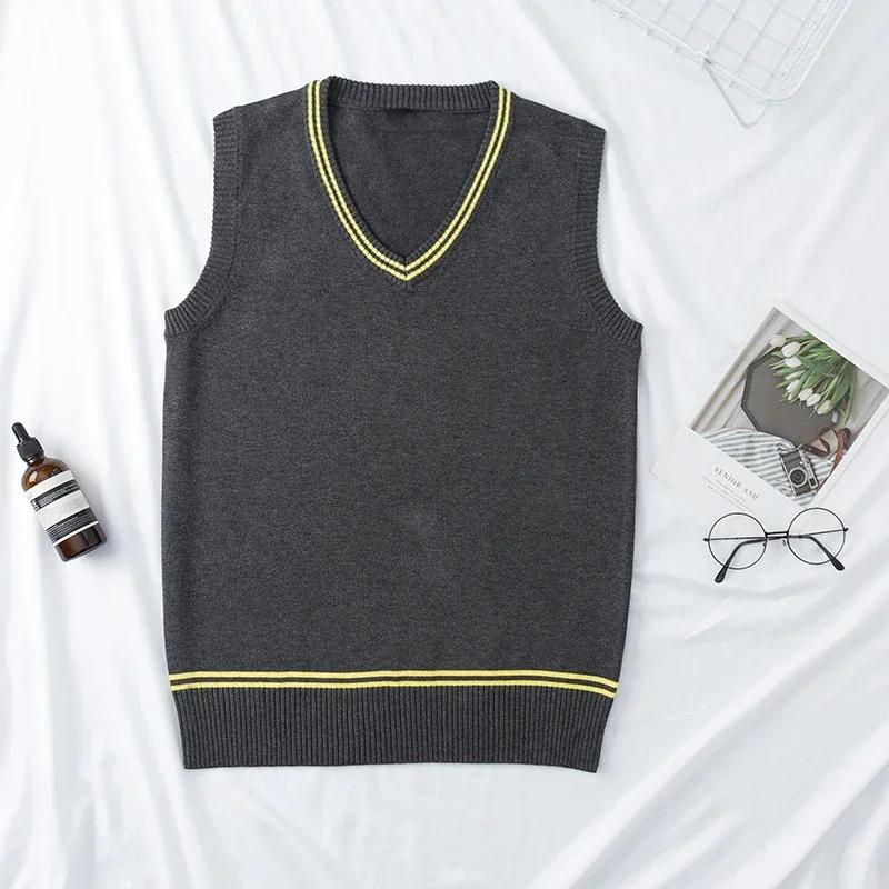 DY20Cosplay Costume Magic School Hufflepuff Ravenclaw Slytherin Wizard V Neck Sweater Uniform Stripe Cotton Sleeveless Knitted V