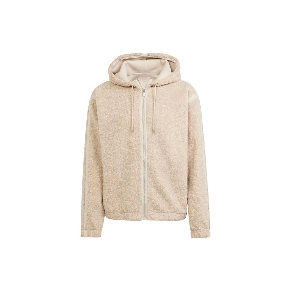 Adidas Originals Trefoil Premium Essentials Fleece Hooded Jacket Men Outerwear Beige IM4441