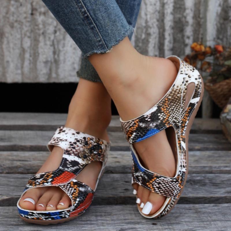 

Летние женские тапочки с принтом, толстая подошва на танкетке, тапочки с открытым носком, дышащие легкие сандалии 36