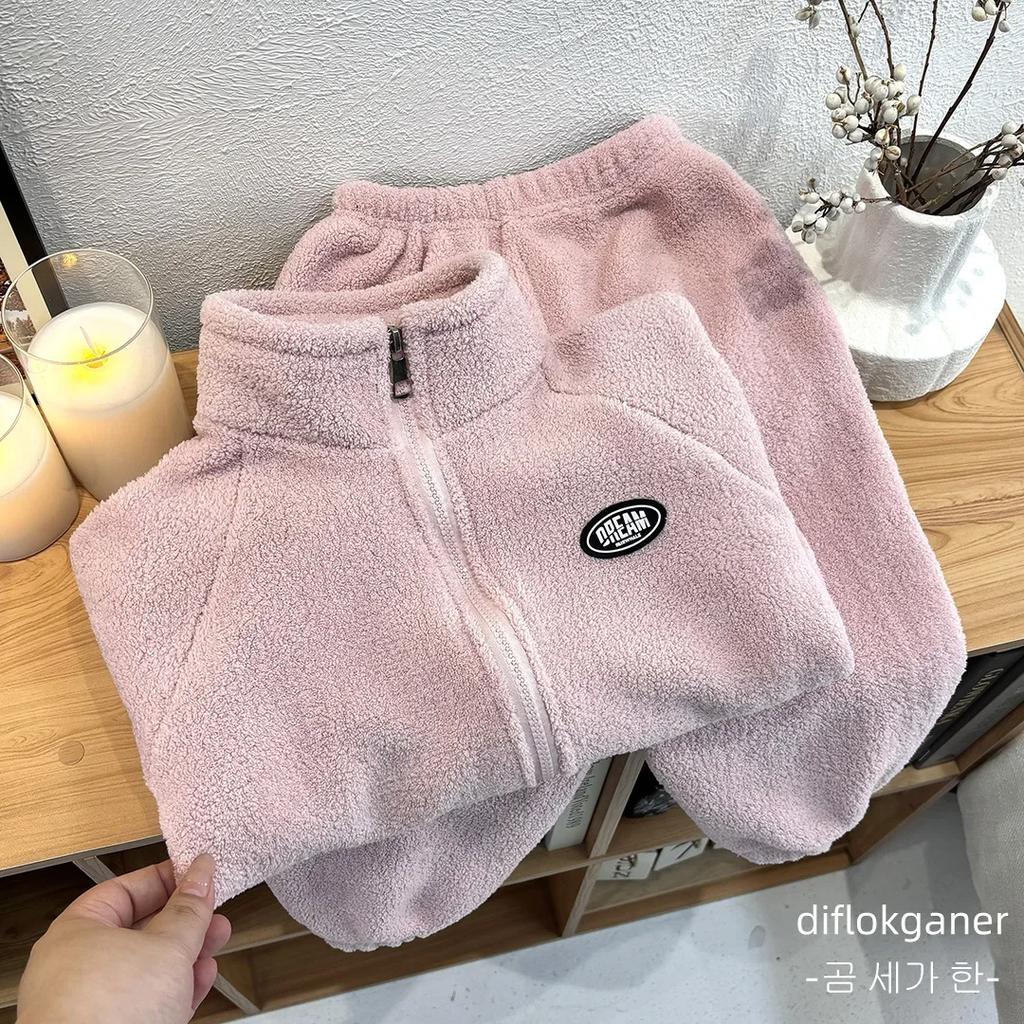 Herbst Winter Kinder Doppelseitig Plüsch Kinder Sets Kinderkleidung Kinderkleidung Mädchen Wolle Samt Pullover Hose 2tlg