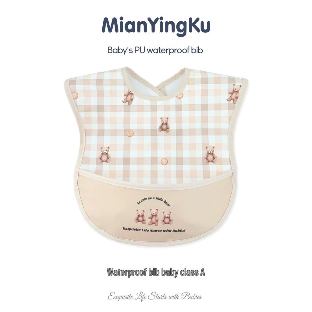 Waterproof Cotton Baby Apron: Stain-Resistant PU Reversible Bib with Pocket for Toddlers and Infants.
