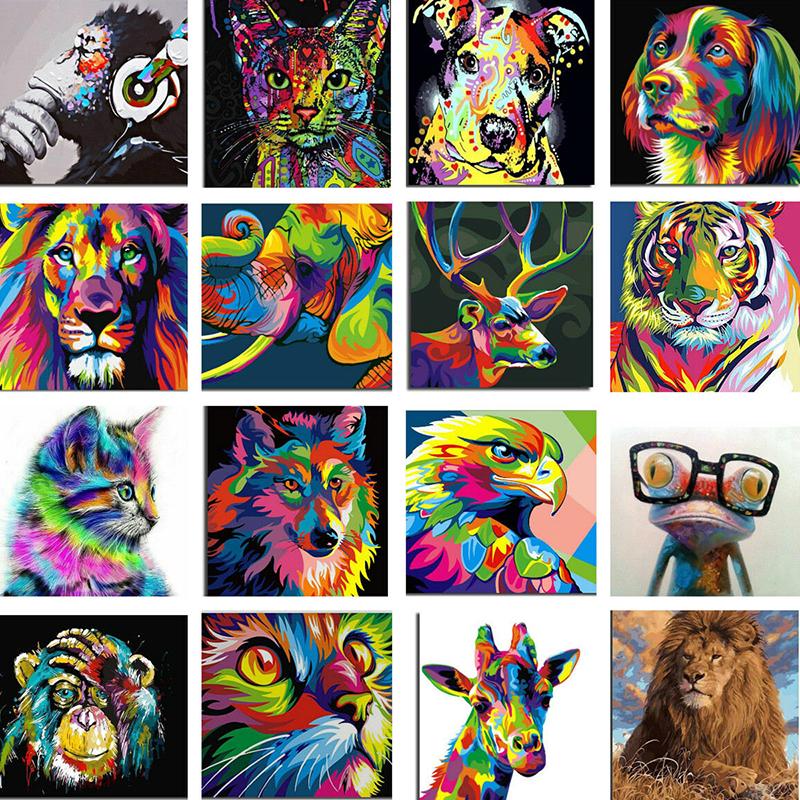 Colorful Deer Paint By Numbers Kits DIY Number Canvas Painting Hand Diamond Cube