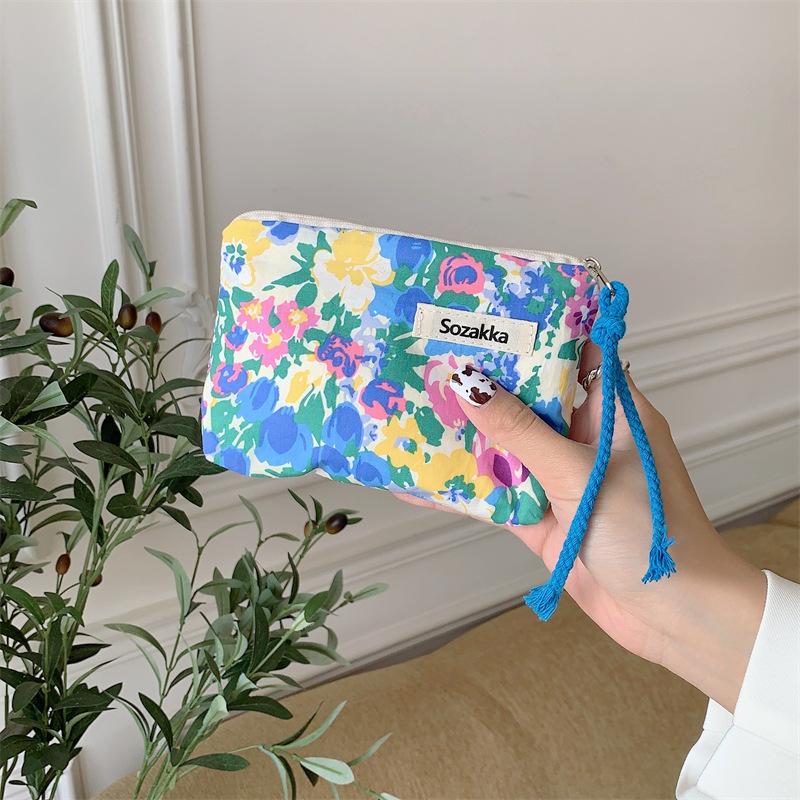 Trendy Street Style Cotton Makeup Bag Floral Design Soft Pouch Drawstring