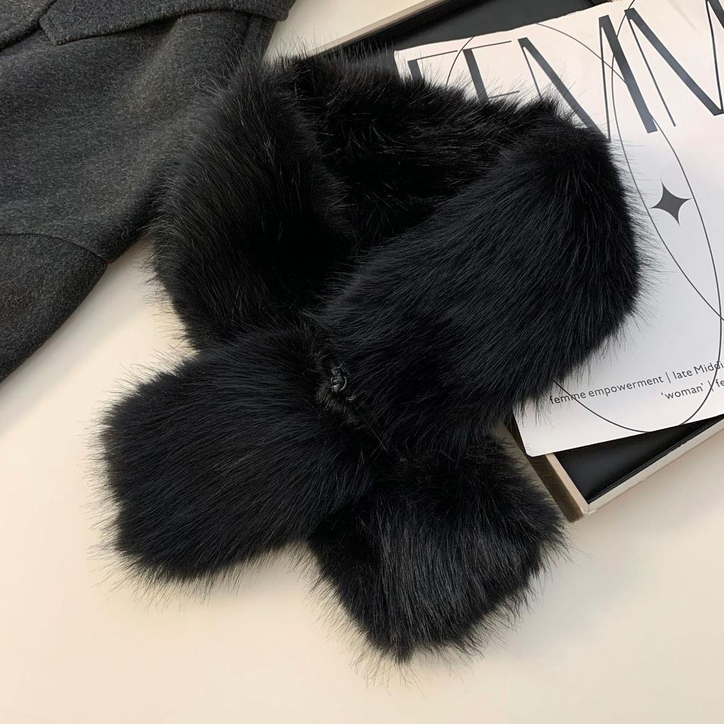 Autumn Winter Furry Scarf Fashion Versatile Fur Collar Scarf Thicken Warmth Neck Protection Shawl Wraps Crossing Plush Scarf New
