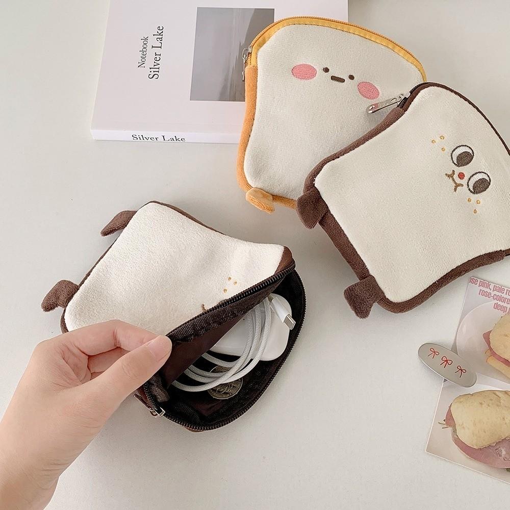 

Plush Sanitary Pad Storage Bag Cartoon Toast Stationery Bag Soft Makeup Bag Medium-Brown