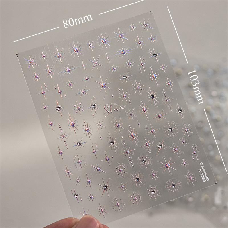 Glitter Starlight Rhinestones 5D Nail Stickers Gold Silver Bronzing Star Sun Adhesive Slider Nail Art Decorations Manicure Decal