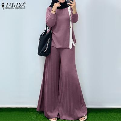 Damen Langarmbluse und Hose mit weitem Bein Lässige zweiteilige Anzugsets