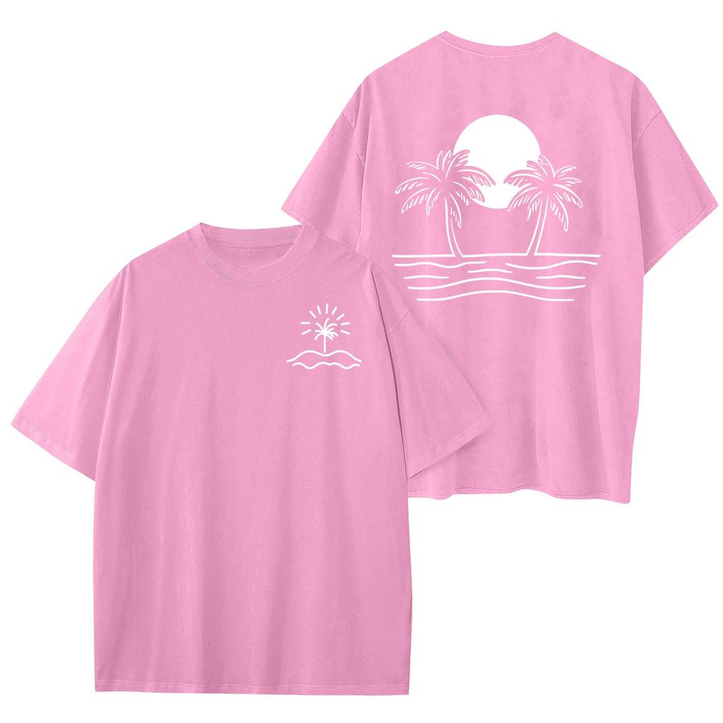 Women's Round Neck Fashionable Loose Hawaiian Print Short Sleeves