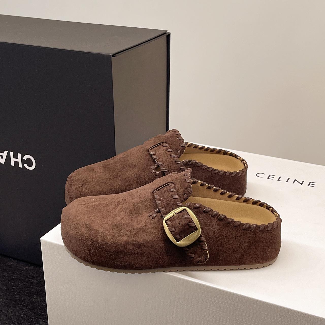 

Cowhide version of thick-soled inner height-increasing Boken shoes for women s autumn 2025 new bag head half slippers one pedal Boken shoes card code, take one size larger. темно-коричневого