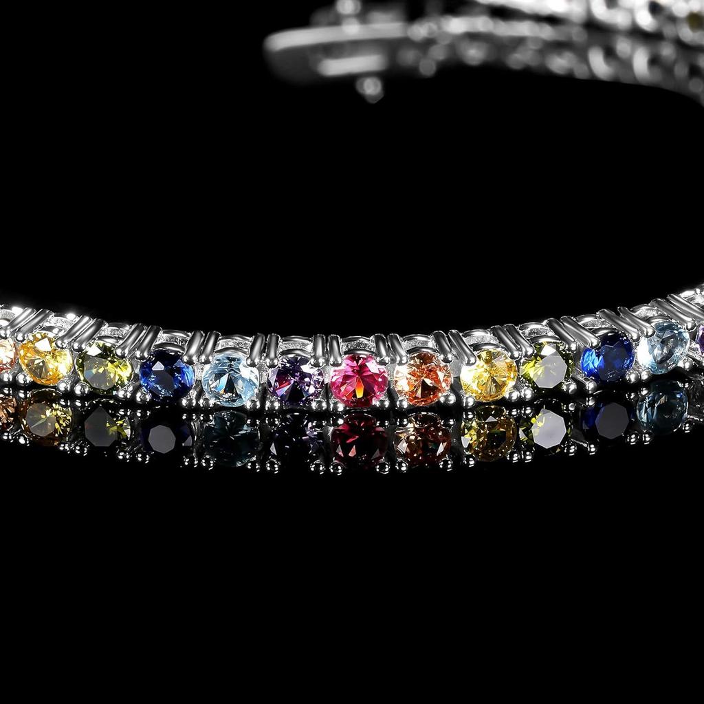 Bracciale Tennis Chain con Zirconi Arcobaleno 3mm Rame Micro Pave Design a Riga Singola per Acquirenti di Boutique Fornitura Gioielli Personalizzati