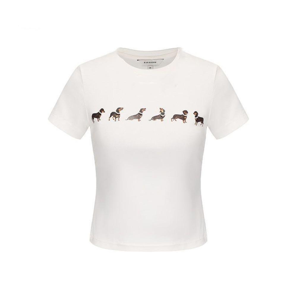 

Slim Fit Y2K Crop Top Cartoon Dog Tees Shirts Women Fashion Short Sleeve T-shirt Summer M белый