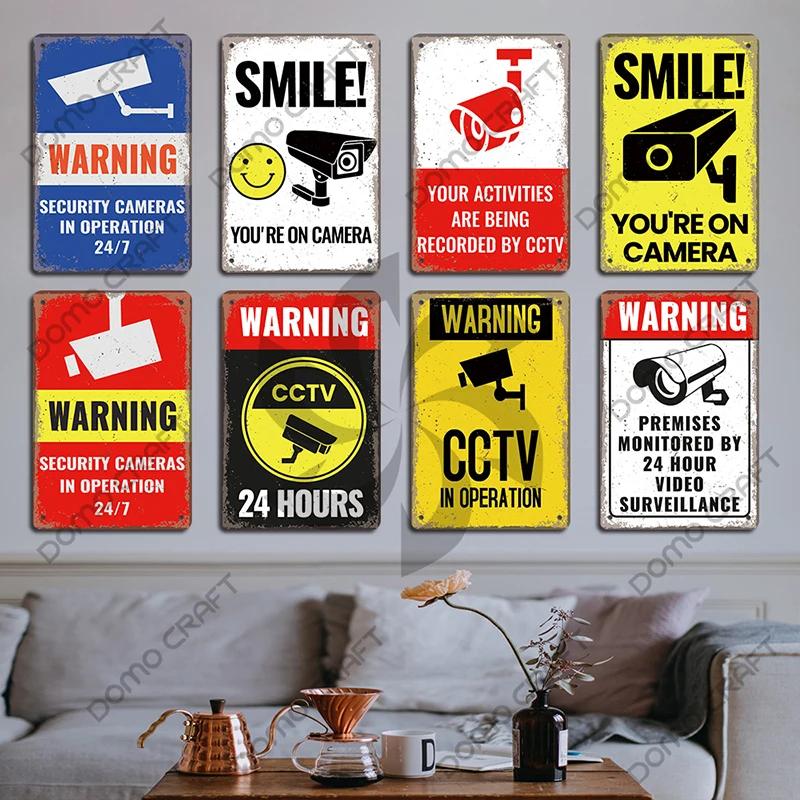 Blechschilder mit Warnung „CCTV“, Metallplakette, Hinweis „24-Stunden-Überwachungskamera“, Vintage-Poster, Metallplatte, Wanddekoration für Einkaufszentrum, Laden, Bar, Zuhause