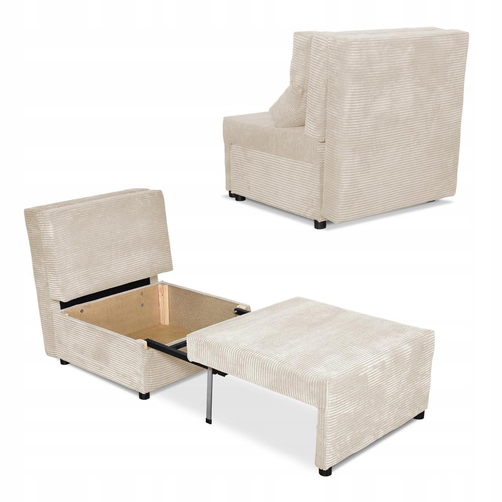 Fold-out Armchair Sleeping Function KIMO Bedding Container Family Furniture Beige