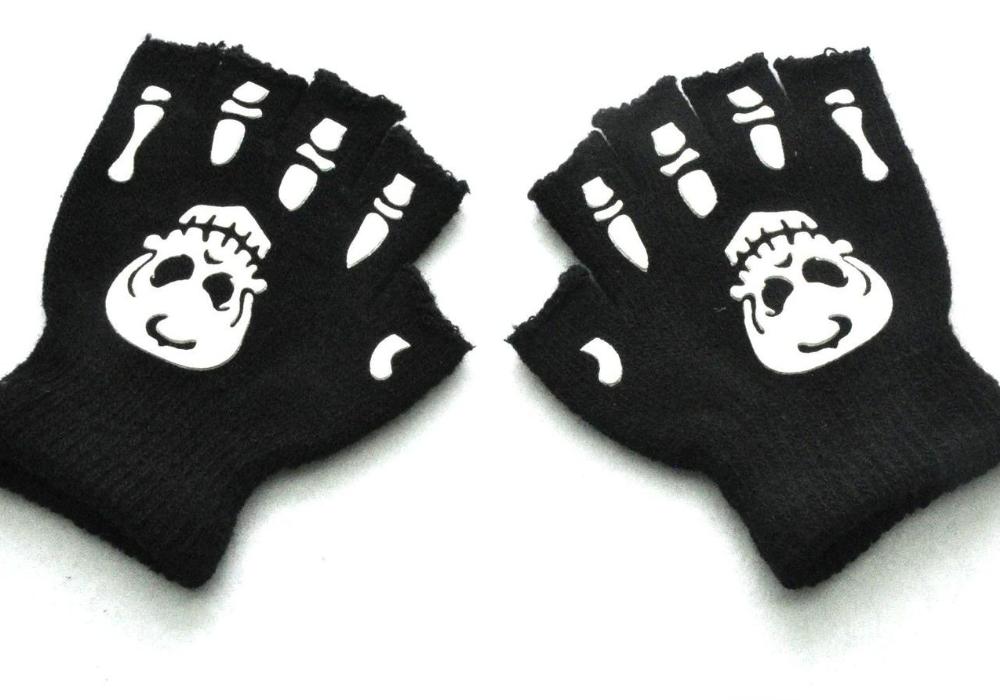 5-11 Years Unisex Halloween Skull Baby Gloves Punk Skeleton Half Finger Glove Cosplay Non-slip Wrist Children Stretch Mittens