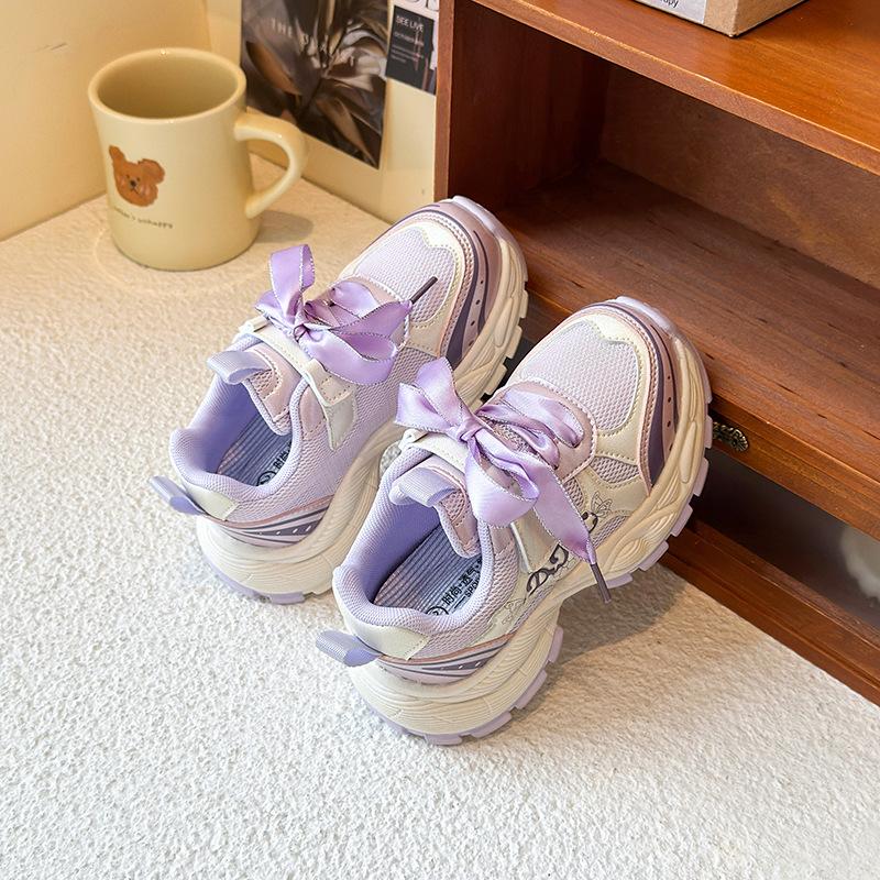 2025 Spring and Autumn New Girls Mesh Breathable Sports Shoes Children's Fashion Lightweight Casual Shoes Soft-soled Non-slip Running Shoes