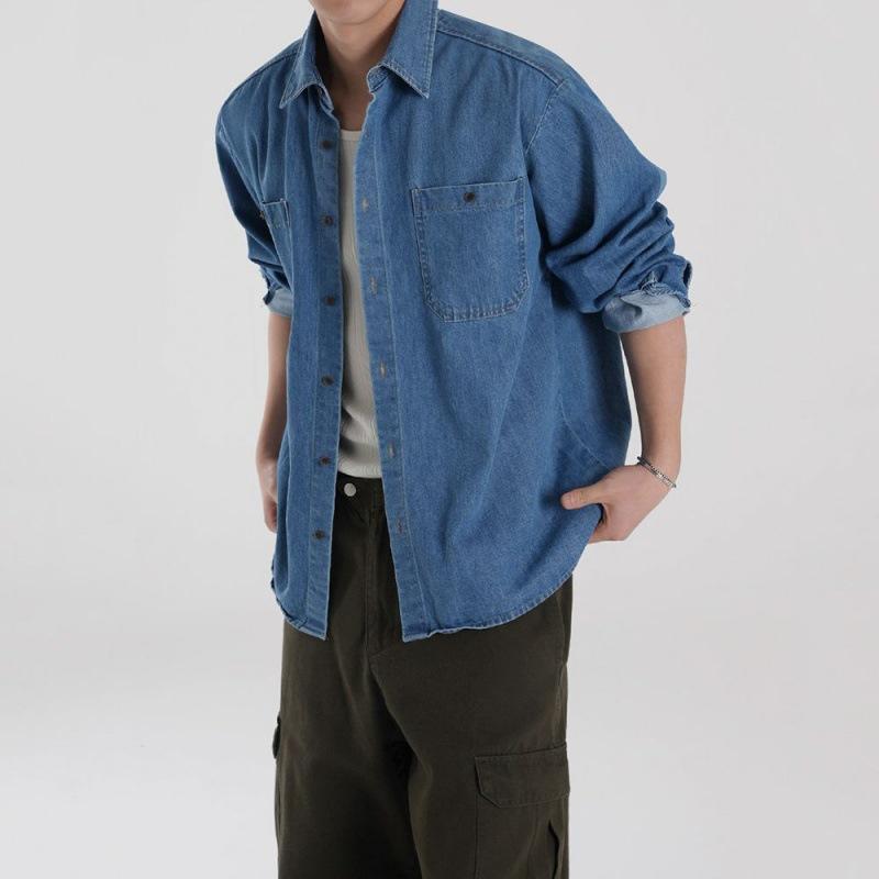 Retro Washed Denim Jacket Men's Autumn Loose Long-sleeved Shirt Handsome Lapel Jacket