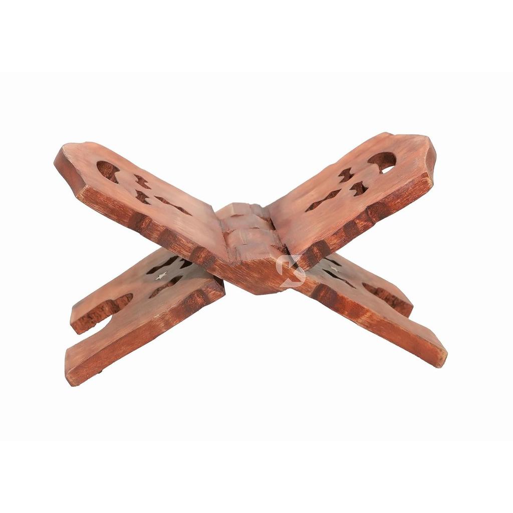 Wooden Book Holder Display Stand Folding Religious Prayer Free Reading Stand with Intricate Carvings, Rehal for Religious Holy Books 12 Inch