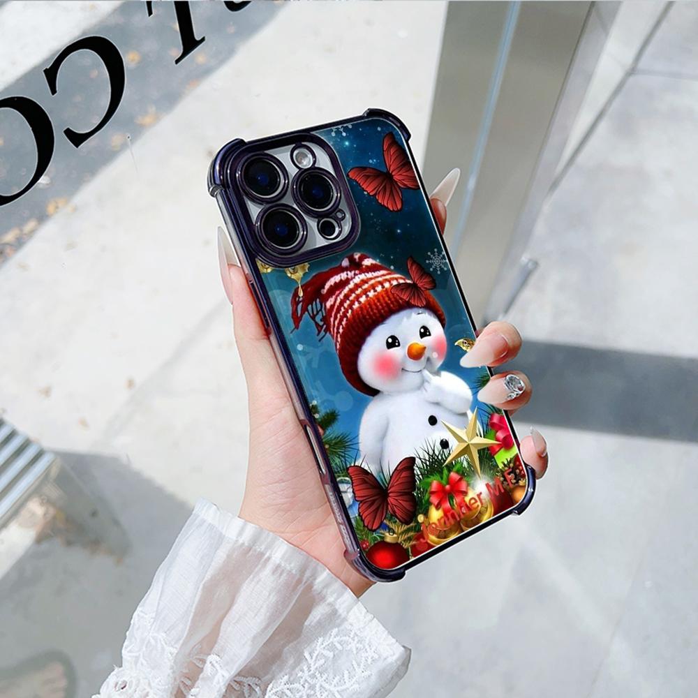 Ae110 Merry Christmas Electroplated TPU Phone Cases for iPhone 16 15 13 11 Pro Max 14 Plus 12 XR Infinix Smart 8 Tecno Four Corner Protection Cover