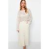 Ecru Button Detailed High Waist Denim Skirt Twoss23et00359
