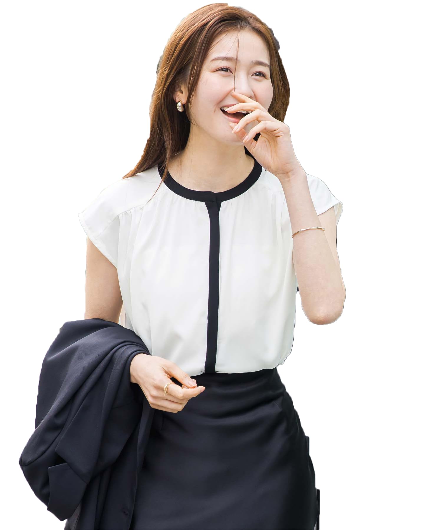 

Yours French Sleeve Band Collar Blouse BBXN1458, Women s, Medium, White/Black