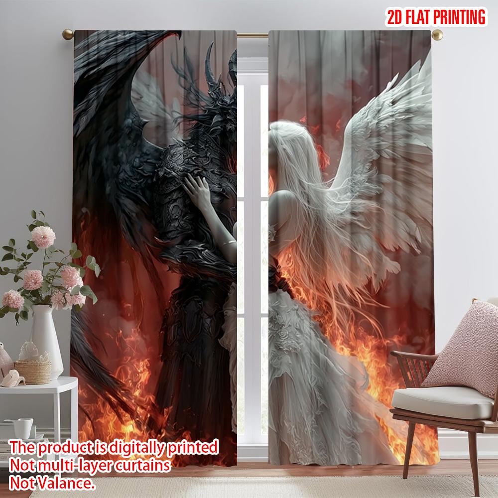 2pcs   Plane Printing Print Curtains Black Angel and Beauty Versatile 100% Polyester (without Rod) Art Deco Festive Perfect for