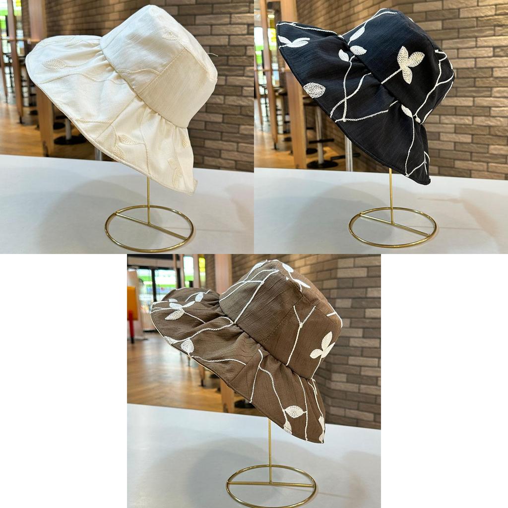 Korean Leaf Pattern Fisherman Hat For Women With Foldable Wide Brim Retro Style Adjustable Size Sun Protection