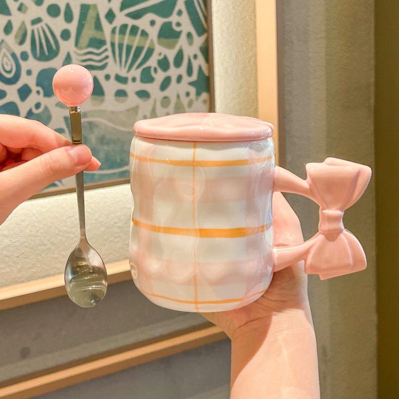 Ins hochwertiger Becher mit Deckel Löffel süßes Mädchen Paar Kaffeetasse Büro Haushalt Keramik Trinkbecher