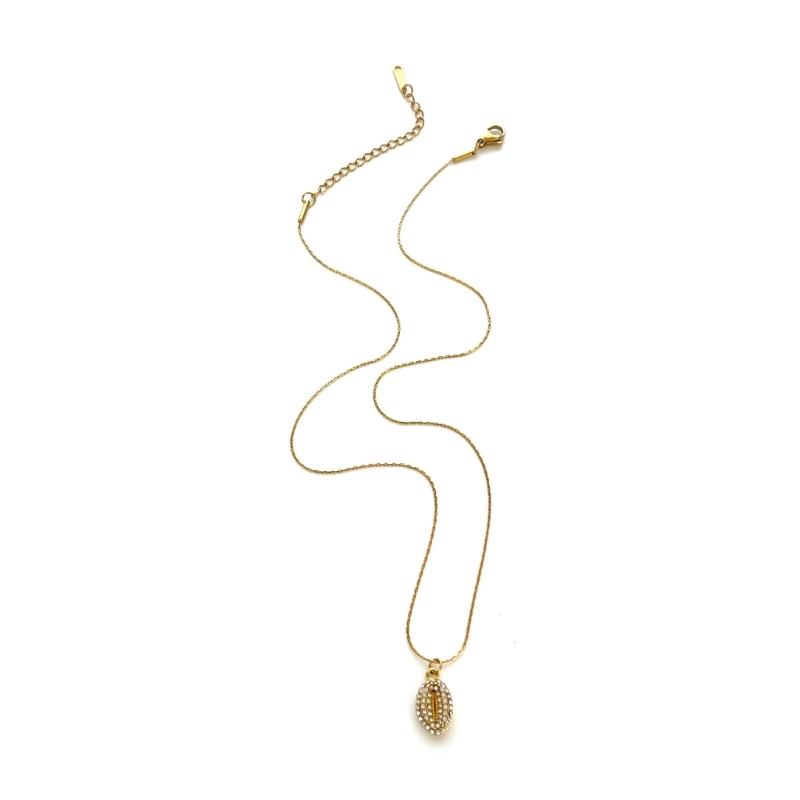Trendy Spirals Shell Pendant Necklace In Stainless Steel Featuring Sparkling Rhinestones for Stylish Layer Look