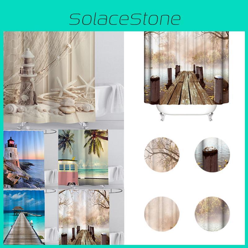 Lakeside Wharf Sea Bridge Blue Conch Starfish 3d Printing Digital Shower Curtain With Hooks