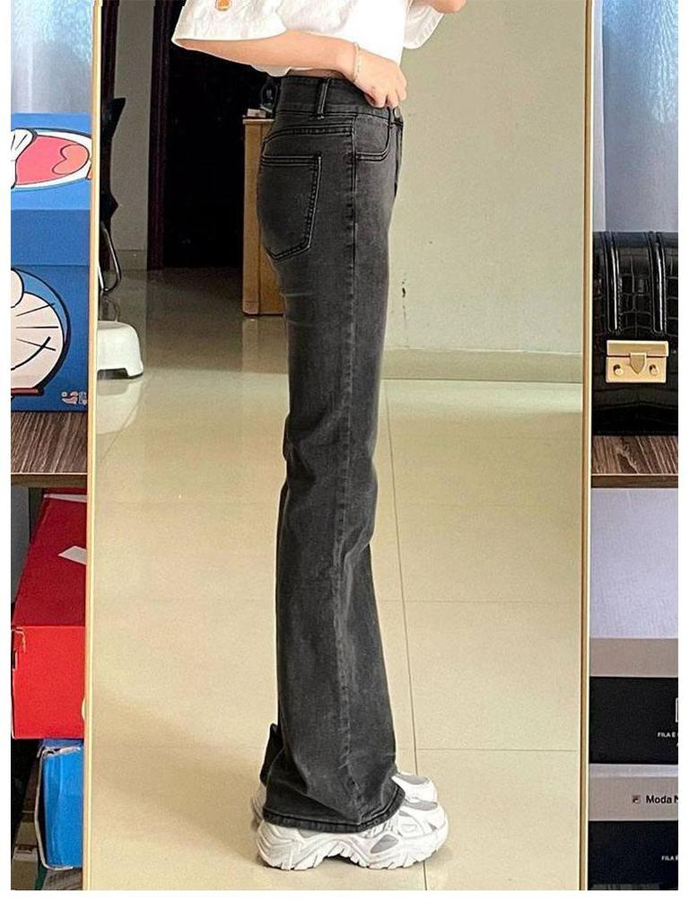 Women's Black & Grey High-Waisted Micro-Flare Jeans - Stretch, Slimming, Versatile Bell Bottom Pants for Autumn/Winter 2022