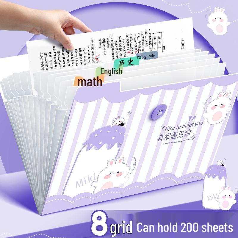 A4 Accordion Folder: Student Test Paper Holder with 12 Pockets, 8 Pockets Cute Transparent Organizer.