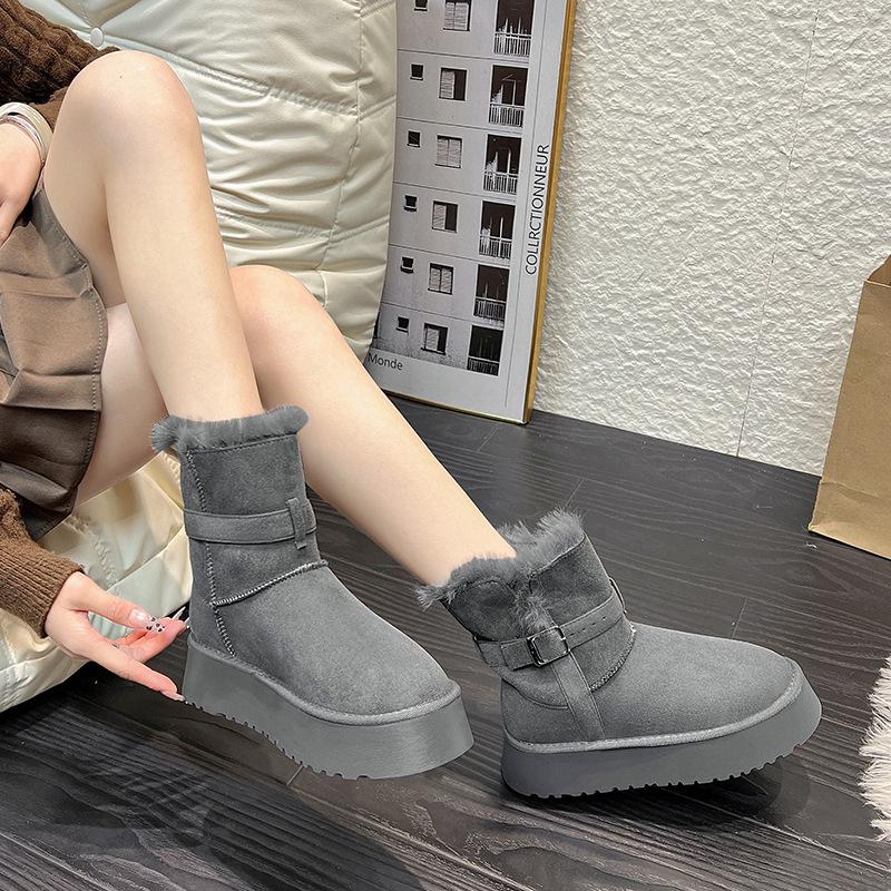 Thick-soled snow boots women's winter velvet thickened 2025 new fashion versatile belt buckle warm medium tube Martin boots