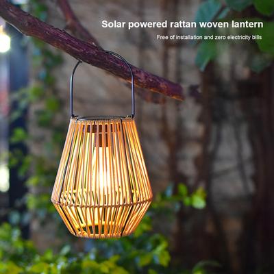 Solar Hanging Light Rattan Bamboo Lamp Outdoor Solar Lantern IP65 Waterproof with Handle for Garden Patio Courtyard Lawn
