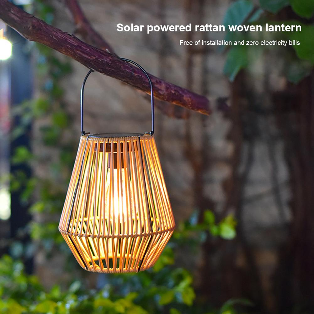 Outdoor Solar Lantern IP65 Waterproof Solar Hanging Lantern Light Outside Big Rattan Solar Light for Yard Garden Home Decoration